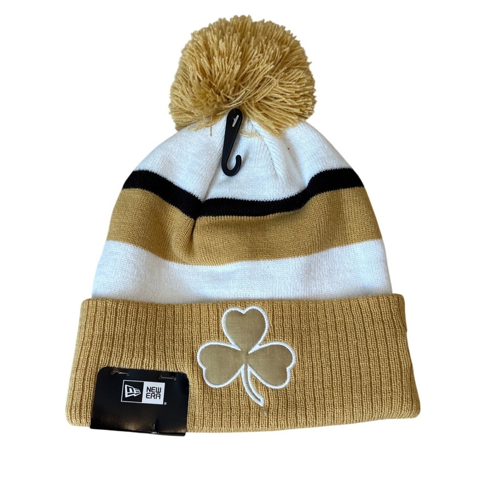 New Era Beanie Unisex Gold White NWT Shamrock NBA Pom Pom Knit Hat SIZE OSFA